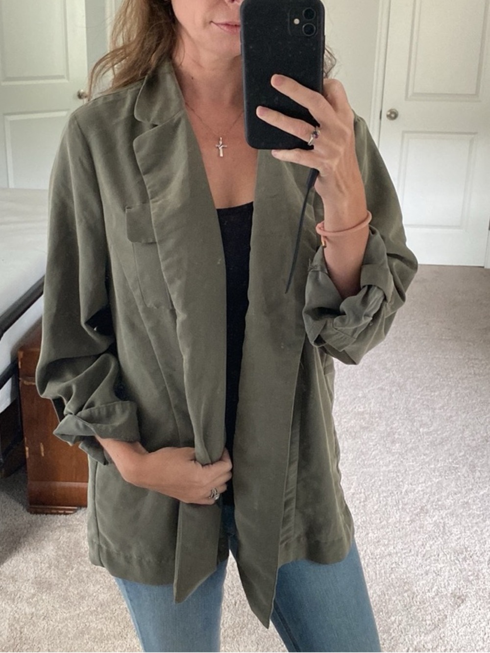 Chico's Olive Utility Belted Jacket